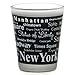 New York City Shot Glass, Black and White Text Landmarks and Sights from NYC