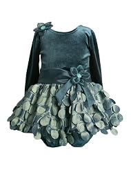 Bonnie Jean Baby INFANT 12M 24M 2 Piece TEAL BLUE VELVET CIRCLE DIECUT BUBBLE SKIRT Special Occasion Flower Girl Holiday Pageant Party Dress