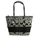 COACH SIGNATURE STRIPE TOTE SHOPPER BAG BLK & WHT