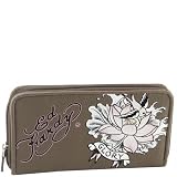 Ed Hardy Apple Blossom Zip Around Wallet - Grey
