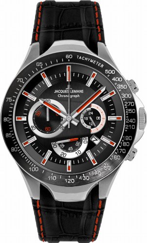 Jacques Lemans Sports Herren-Armbanduhr XL Dakar Chronograph Leder 1-1661C