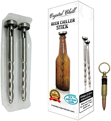 Best Beer Bottle Cooler Chiller Sticks - 2 Pack- No Ice No Bucket Needed + Bonus Bullet Bottle Opener Keychain Ideal For Birthday, Retirement, Bbq, Top Gifts For Dad, Boyfriend - By Crystal Chill