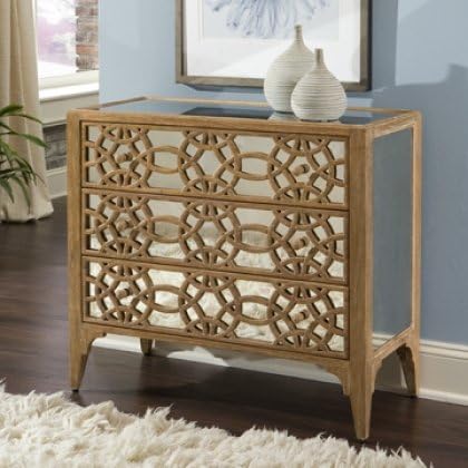 Ambella 27006-830-001 Voranado Contempo Accent Chest with Mirrored Sides and Wood Accents in Light Wood