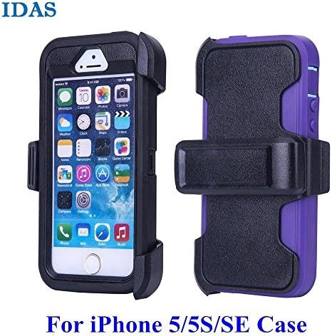 iPhone 5/5S/SE Case Heavy Duty Shockproof Series Max Protection Case Cover for iPhone 5 / 5S / SE Hard Armor Dual Layer Protector with Built-in Screen Protector / Holster / Belt Clip (Purple Teal)