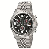 Gucci Men`s YA126221 G Timeless Chronograph Black Dial Steel Bracelet Watch