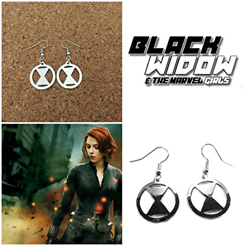 Marvel Comics Silver-tone (Avengers) Black Widow Logo Movie/TV Theme Charm Dangle Earrings W/Gift Box