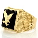 10K SOLID YELLOW GOLD ONYX EAGLE MENS RING