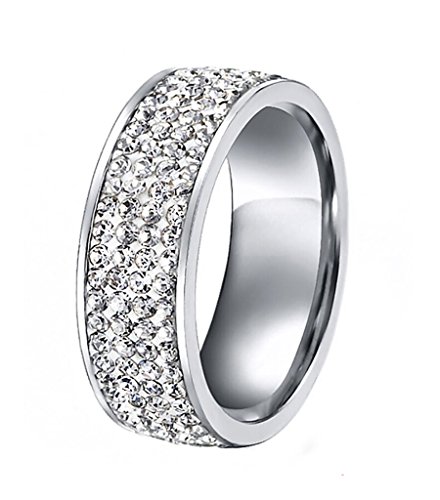 Womens Stainless Steel Eternity Ring CZ Birthstone Crystal Cubic Zirconia Circle Round,White