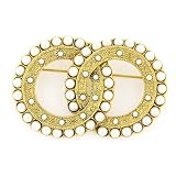 Vintage Dual Circle Gold & Pearl Brooch