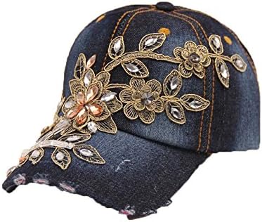 FTSUCQ Womens/Big Girls Drill Flower Sunshading Cowboy Hat baseball Cap, Black