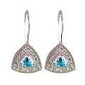 Sterling Silver Blue Cubic Zirconia Triangle Earrings