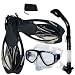 Promate Snorkeling Scuba Dive DRY Snorkel PURGE Mask Fins Gear Set, Black, ML/XL