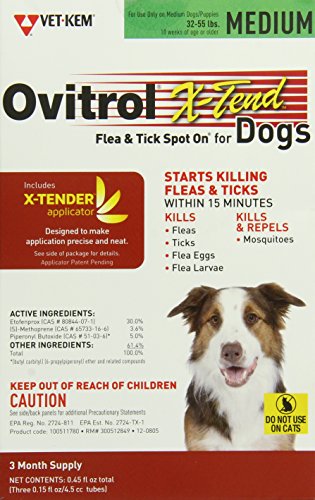 Vet-Kem Ovitrol 3-Pack X-Tend Pest Control Spot on for Dog, 32 to 55-Pound/Medium Vet-Kem Ovitrol 3-Pack X-Tend Pest Control Spot on for Dog, 32 to 55-Pound/Medium
