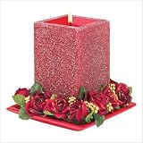 Red Stardust Unscented Candle and Holder Set