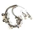 Silvertone Beads And Ball Necklace and Earrings Set Fashion Jewelry