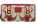 Coach ZOE Signatature Khaki Fabric & Red Leather Accordian Zip Arround