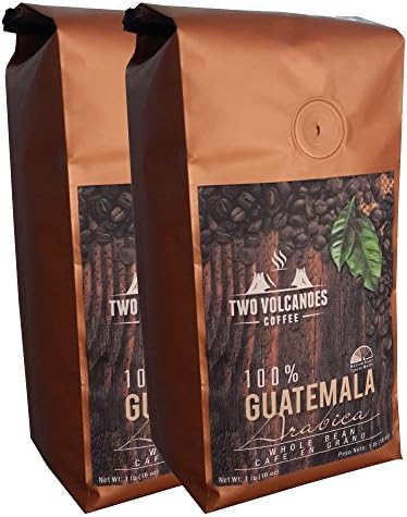 Two Volcanoes Whole Bean Coffee - Guatemalan Organic, Gourmet & Rare, Single Origin Coffee Beans. The Best Arabica Medium Roasted Beans From Guatemala. Great for Espresso or as a Gift. Two 16 oz Bags