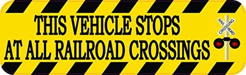 StickerTalk Signal This Vehicle Stops at All Railroad Crossings Vinyl Sticker, 10 inches by 3 inches