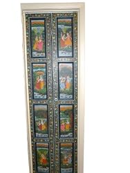 Tribal Wall Panel Radhakrishna Both Side Hand Painted Bifold Closet Door 79