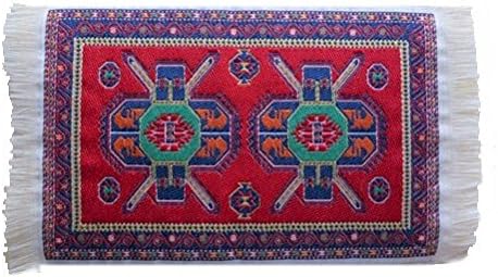 Aztec Indian Pattern Miniature Rug in Red for Dollhouse