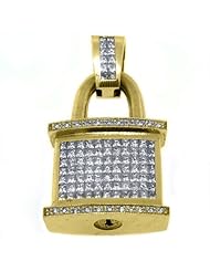 14k Yellow Gold Invisible Diamond Lock Pendant 5.65 Carats