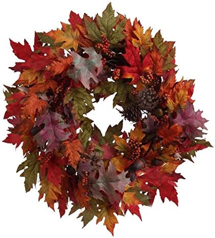 Fall or Thanksgiving Leaves Wreath with Acorns, Pine Cones &amp; Berries Decorations , 26 Inches Diameter