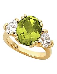 14K Yellow Gold Peridot and Diamond Ring -- LIFETIME WARRANTY