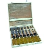 7 Piece bevel edge wood chisel set in wooden storage box