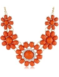 Coral-Color Floral Statement Necklace, 18"