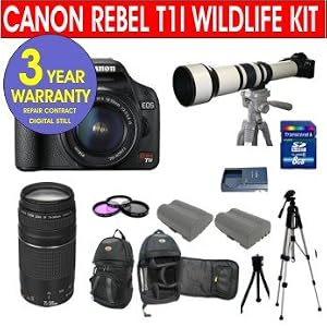19 Piece Super Zoom Kit with Canon EOS Rebel T1i 500D 15.1 MP Digital SLR Camera with Canon EF-S 18-55mm IS Lens + Canon 75-300mm f/4-5.6 Telephoto Zoom Lens + Rokinon 650-1300mm Lens with 2X Converter (=1300-2600mm) Zoom Lens + 8 GB Memory Card + Multi-Coated 3 Piece Filter Kit + Extra High Capacity Li-Ion Battery + Back Pack Case + 57
