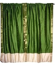 2 Lime Green Ivory Border Artsilk Sari Drapes Panels Curtains Rod Pocket 83