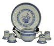 Oriental blue and white rice pattern miniature tea set - porcelain