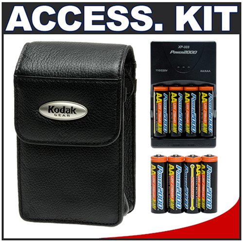 Kodak EasyShare Leather Case with 8 AA Batteries CHANGITNOW Charger Accessory Kit for C433  C513  C533  C613  C653  C663  C713  C743  C813  C875 Digital Cameras