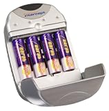 Ladegerät + 4 Akkus 2.800 mAh + KFZ-Ladekabel ideal für Blitzgeräte, Kameras etc.