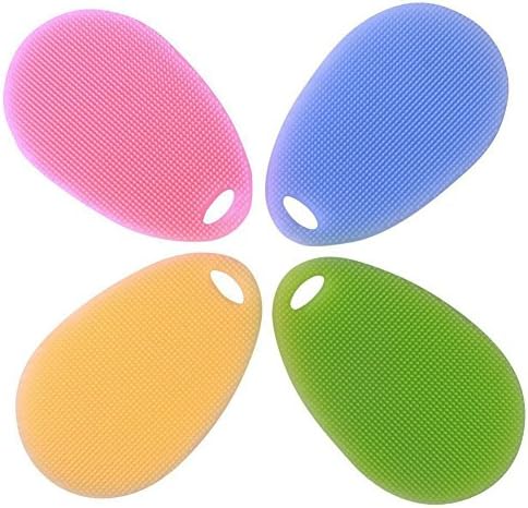 AUTRA Set of 4 Silicone Dish Scrubber Kitchen Wash Tool Pot Pan Dish Bowl Food Grade Soft Brush Cleaning Cleaner