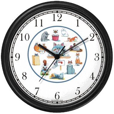 Cartoon Cat Collage Cat - JP - Wall Clock by WatchBuddy Timepieces (Hunter Green Frame)