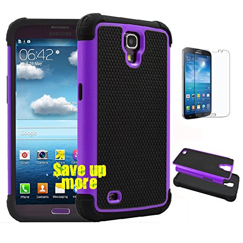 Galaxy Mega 6.3 I9200 Case, [Non-Slip] [Slim Perfect-Fit] [Drop Protection] [Shock-Absorption] [Impact Resistant] Hybrid Dual Layer Mega 6.3 Case, [Hard Plastic with TPU/ Soft Silicone] Protective Case Rubber Bumper Slim Cover Case for Samsung Galaxy Mega 6.3 I9200 + Screen Protector (Purple)