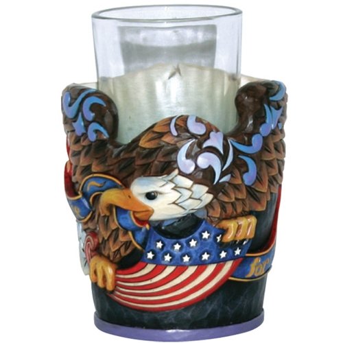 Jim Shore Heartwood Creek from Enesco Patriotic Eagle with Flag Candleholder 4.25 IN