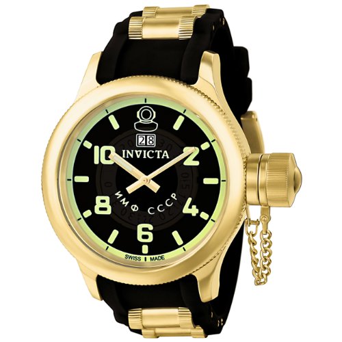 Invicta Men's 6594 Russian Diver Collection Signature 18k Gold-Plated Black Rubber Watch