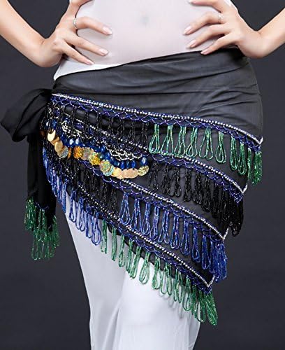 Songbird Dancer Fashion Mesh Triangle Tassel Belly Dance Hip Scarf Indian Dance Skirt Belt (Black Multi)
