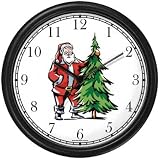 Santa Claus and Christmas Tree Christmas Theme Wall Clock by WatchBuddy Timepieces (White Frame)