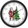 Santa Claus and Christmas Tree Christmas Theme Wall Clock by WatchBuddy Timepieces (White Frame)