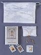 Girls Deluxe First Communion Gift Sets - Pearl Rosary with Satin Rosary Case - 3-D Little Jesus FC Missal - FC Pin - Scapular - Satin Brocaded Shoulder Purse