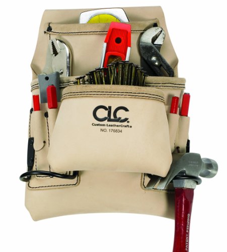 Custom Leathercraft 176834 Carpenter's Nail and Tool Bag Reversed Top Grain, 9-Pocket