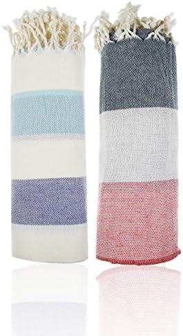 Set of 2 - 100% Cotton Pestemal (Peshtemal) Turkish Bath Towel - 39.5 X 68" (Set of 2)