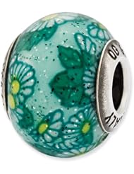 Sterling Silver Reflections Italian Teal Floral Decorative Overlay Glass Be