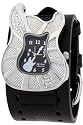 Guitar Shiny Steel Gem Stone Case Black Dial Six String Wide Leather Band Wrist Watch