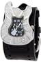 Guitar Shiny Steel Gem Stone Case Black Dial Six String Wide Leather Band Wrist Watch