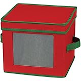 Household Essentials Holiday Dinnerware Storage Chest for Salad Plates or Bowls, Red with Green Trim