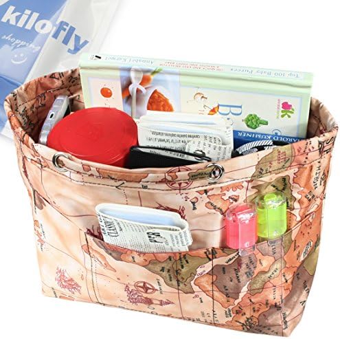 kilofly Purse Insert Tote Cosmetic Make-Up Bag Handbag Organizer [World Map]